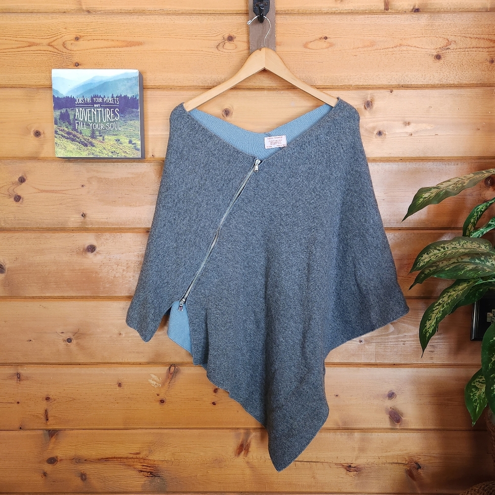 Nardi Tagliaferri 💜 Gray Wool Blend Cape Italy Zip Poncho Wrap Shrug One Size